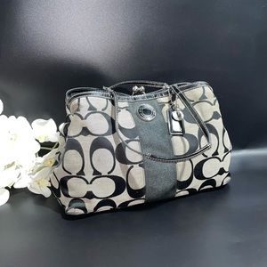 Coach Signature Canvas Leather Trim Shoulder Bag Large